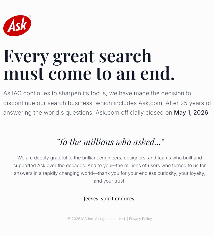 Ask [Jeeves] no more